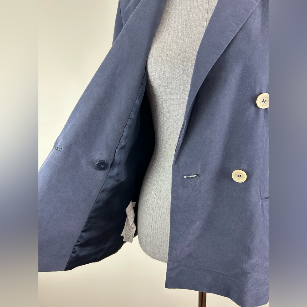 MNG Suit Washed‎ Navy Double-Breasted Women's Blazer Size 2 - Picture 4 of 7